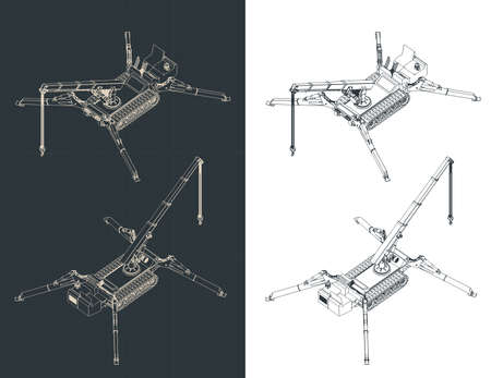 Stylized vector illustration of isometric blueprints of mini craneのイラスト素材
