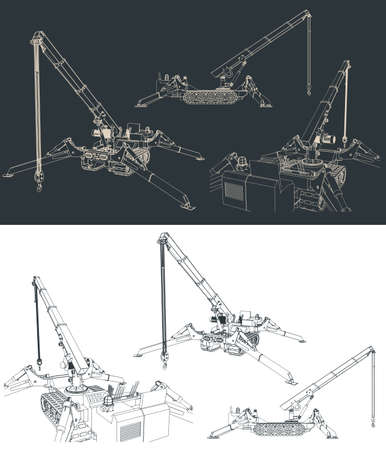 Stylized vector illustration of isometric blueprints of mini craneのイラスト素材