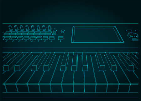 Stylized vector illustration of synthesizer keyboard close-upのイラスト素材