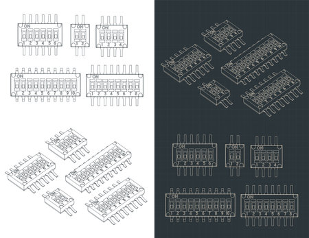 Stylized vector illustration of blueprints of SPDT Multi-pole slide switchesのイラスト素材