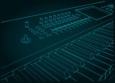 Stylized vector illustration of synthesizer keyboard close-upのイラスト素材