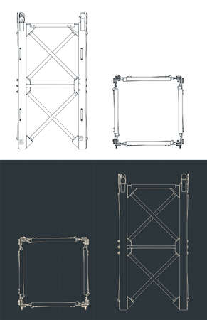 Stylized vector illustration of blueprints of tower crane sectionのイラスト素材