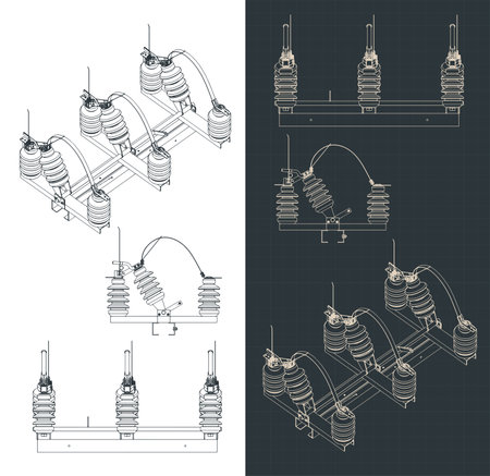 Stylized vector illustration of blueprints of medium voltage disconnecting switchesのイラスト素材