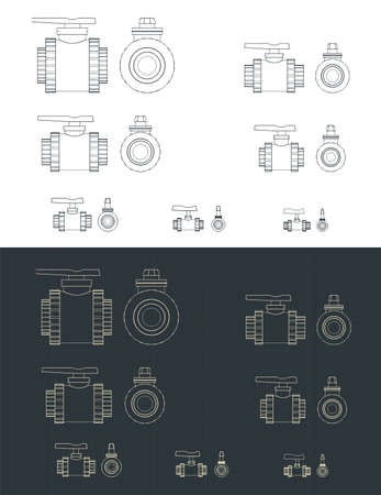 Stylized vector illustration of blueprints of ball valves setのイラスト素材
