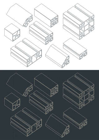 Stylized vector illustration of isometric blueprints of frame extrusions setのイラスト素材