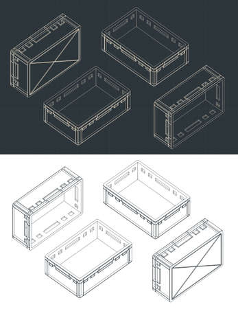 Stylized vector illustration of isometric blueprints of plastic pallet boxのイラスト素材