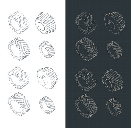Stylized vector illustration of isometric blueprints of various gearsのイラスト素材