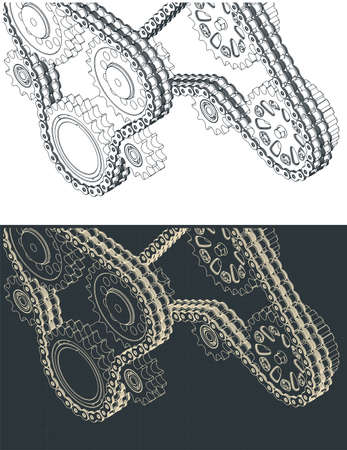 Stylized vector illustration of chain drive and gears close upのイラスト素材