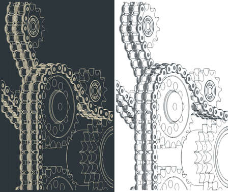 Stylized vector illustration of chain drive and gears close upのイラスト素材