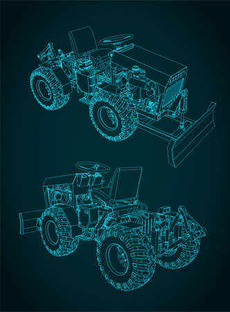 Stylized vector illustration of drawings of mini tractorのイラスト素材