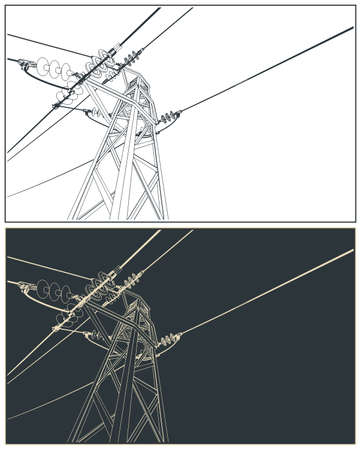 Stylized vector illustration of a high voltage line close upのイラスト素材