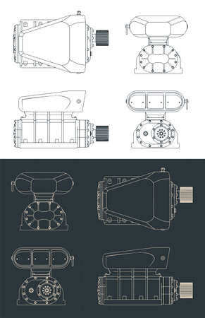 Stylized vector illustration of blueprints of superchargerのイラスト素材