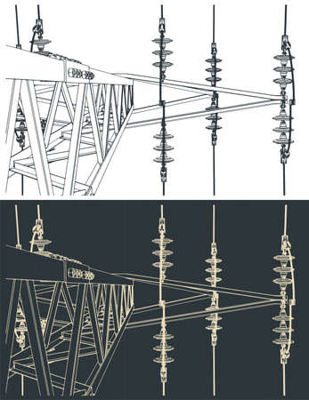 Stylized vector illustrations of a high voltage line close upのイラスト素材