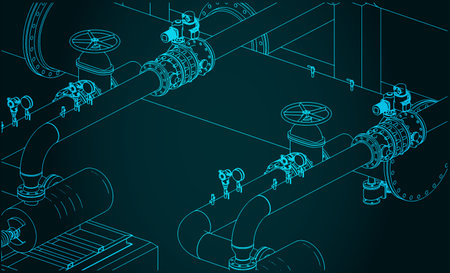 Stylized vector illustration of pipes and valvesのイラスト素材