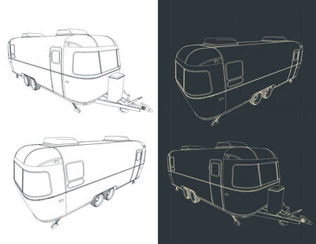 Stylized vector illustration of drawings of retro trailerのイラスト素材