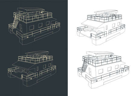 Stylized vector illustration of drawings of pontoon floating houseのイラスト素材