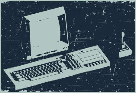 Stylized vector illustration of a retro computer posterのイラスト素材