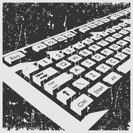 Stylized vector illustration of a mechanical keyboard close up retro posterのイラスト素材