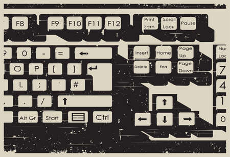 Stylized vector illustration of a mechanical keyboard close up retro posterのイラスト素材