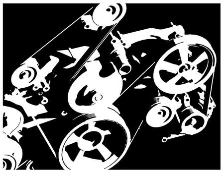 Stylized vector illustration of engine mechanisms with belt drives close up