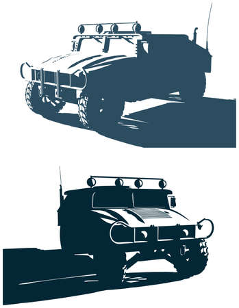 Stylized vector illustration of a military off-road vehicleのイラスト素材