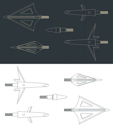 Stylized vector illustration of blueprints of hunting arrowheadsのイラスト素材