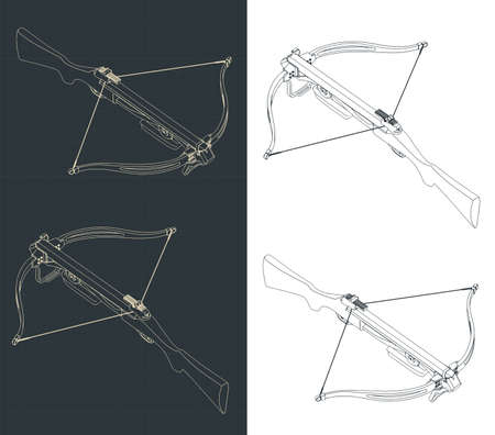 Stylized vector illustration of isometric blueprints of crossbowのイラスト素材