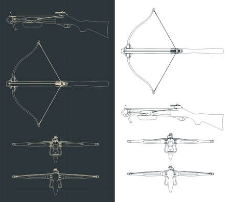 Stylized vector illustration of blueprints of crossbowのイラスト素材