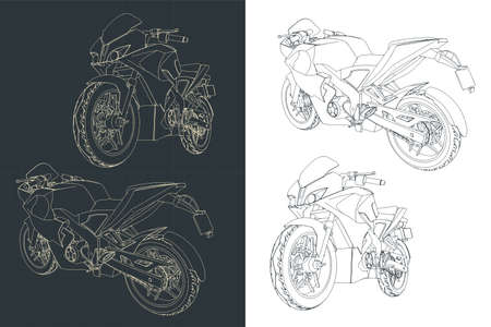 Stylized vector illustration of drawings of sports motorcycleのイラスト素材