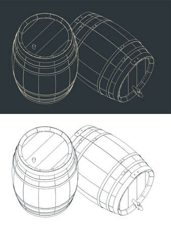 Stylized vector illustrations of wine barrelsのイラスト素材