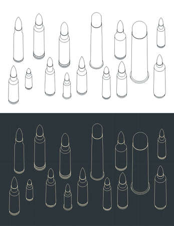 Stylized vector illustrations of bullets of various calibers setのイラスト素材