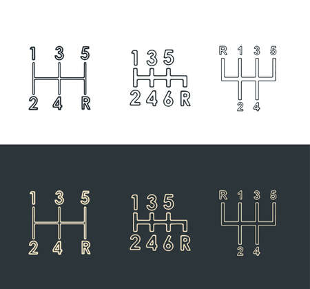 Stylized vector illustrations of gear shift knob setのイラスト素材
