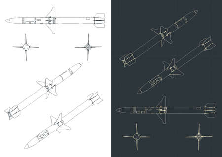 Stylized vector illustration of blueprints of cruise missileのイラスト素材