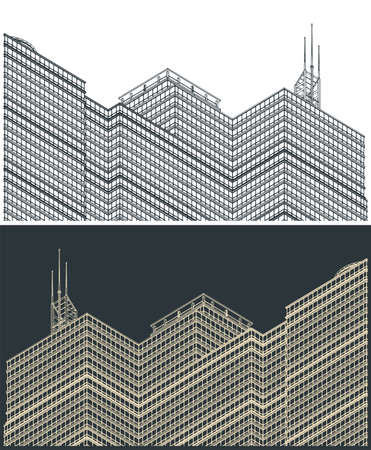 Stylized vector illustrations of a skyscrapers close upのイラスト素材