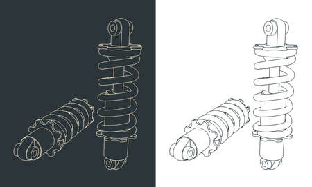 Stylized vector illustration of drawings of bike rear swingarm shock