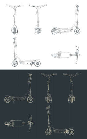 Stylized vector illustrations of blueprints of dielectric scooterのイラスト素材