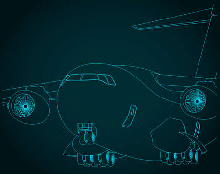 Stylized vector illustration taking off heavy cargo aircraft close upのイラスト素材