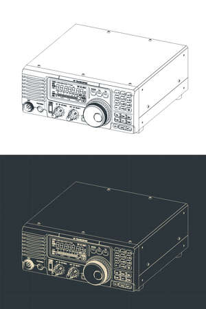 Stylized vector illustrations of isometric drawings of HF transceiverのイラスト素材