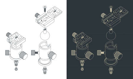 Stylized vector illustrations of isometric drawings of tripod ball head structureのイラスト素材