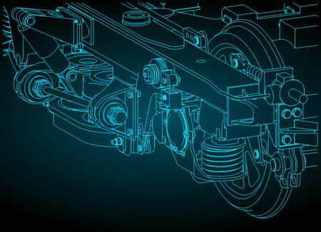 Stylized vector illustration of railway bogie close upのイラスト素材