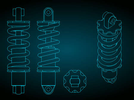 Stylized vector illustration of blueprints of bike rear swingarm shockのイラスト素材