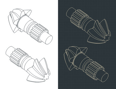 Stylized vector illustrations of isometric blueprints of hypoid gear for CNC machineのイラスト素材