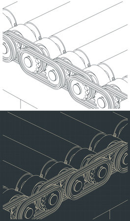 Stylized vector illustration of belt drive and roller conveyor mechanism close upのイラスト素材