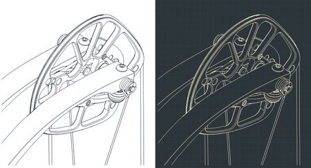Stylized vector illustrations of drawings of compound bow cam close-upのイラスト素材