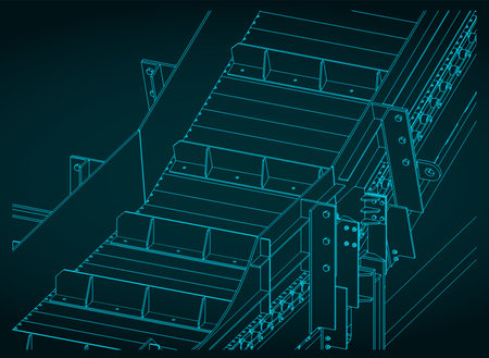 Stylized vector illustrations of drawings of chain conveyor close upのイラスト素材
