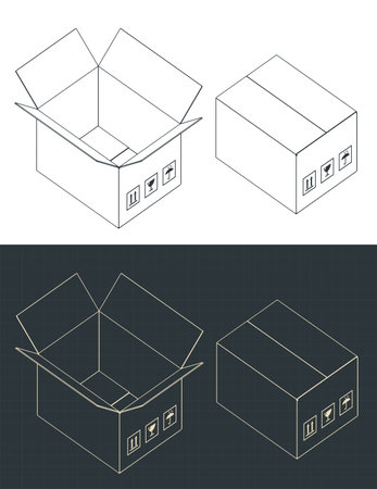 Stylized vector illustration of blueprints of cardboard boxのイラスト素材