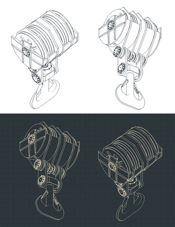 Stylized vector illustration of isometric blueprints of ramshorn hookのイラスト素材
