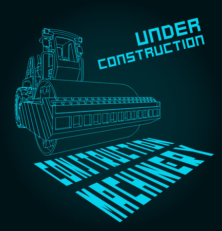 Stylized vector illustration of asphalt roller and construction machineryのイラスト素材