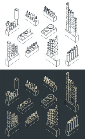 Stylized vector illustration of isometric blueprints of hand toolsのイラスト素材