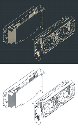 Stylized vector illustration of isometric blueprints of graphics cardのイラスト素材